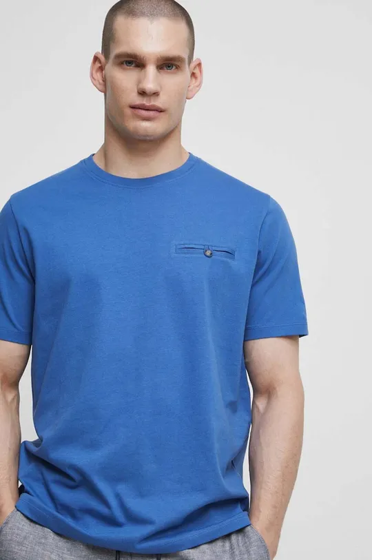 modrá Bavlnené tričko pánske z hladkej pleteniny Pánsky