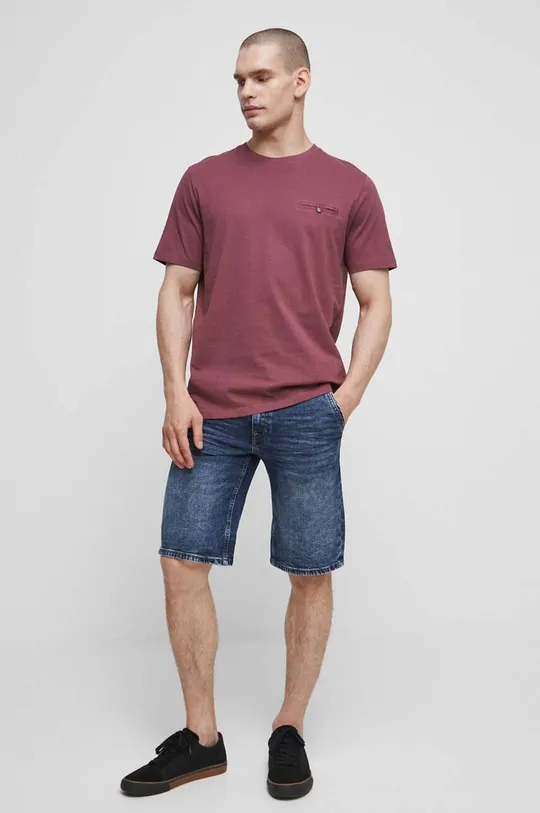 T-shirt bawełniany męskie gładki kolor fioletowy fioletowy
