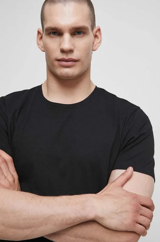 czarny T-shirt bawełniany męski gładki z domieszką elastanu kolor czarny