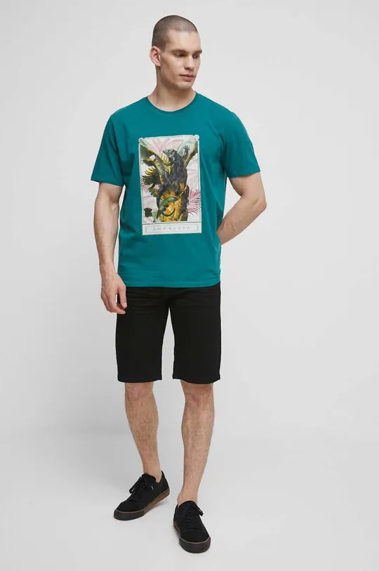Bavlnené tričko pánske s potlačou zelená farba tyrkysová