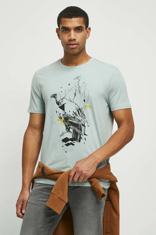 T-shirt bawełniany męski z nadrukiem kolor turkusowy turkusowy