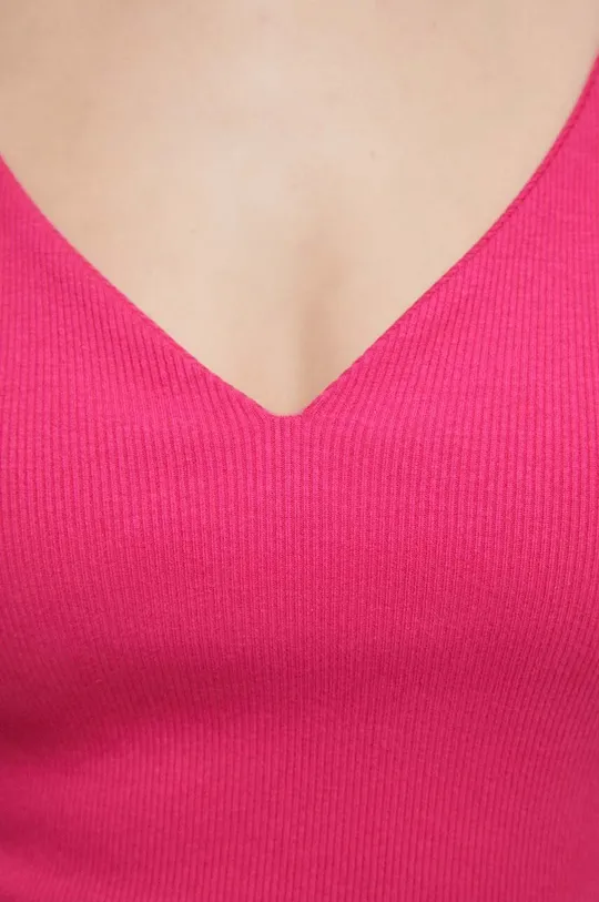 Top bawełniany damski prążkowany z domieszką elastanu kolor różowy Damski