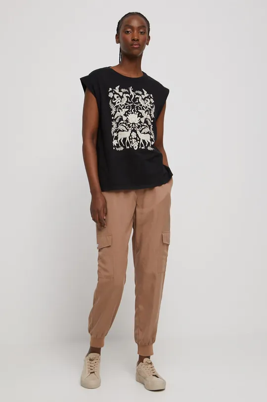 T-shirt bawełniany damskie z nadrukiem kolor czarny czarny