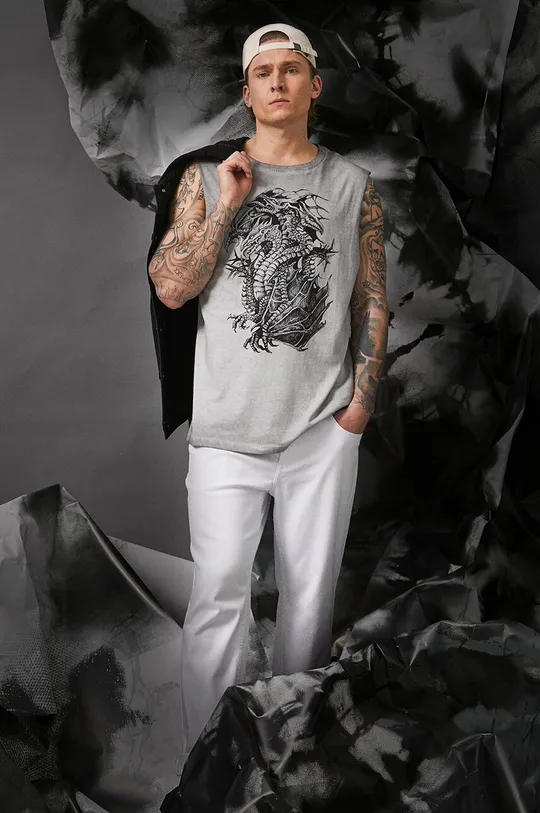 szary T-shirt bawełniany męski Tattoo Art by Natalia Osipa - Czornaja Ink, kolor szary Męski