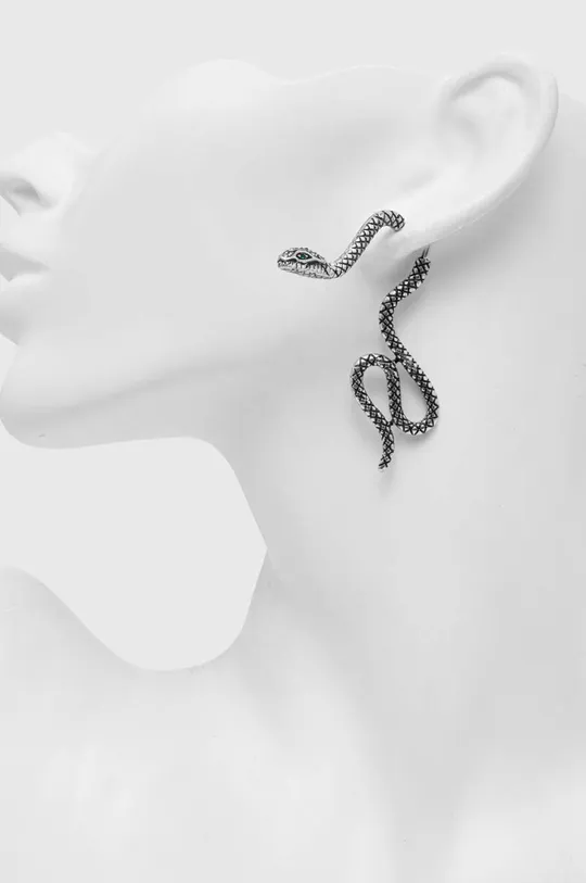 Kolczyki damskie w kształcie węży kolor srebrny 90 % Stop cynku, 8 % Szkło, 2 % Żelazo