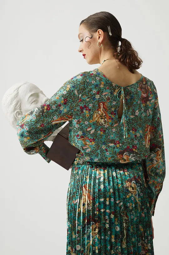 turkusowy Bluzka damska wzorzysta z kolekcji Eviva L'arte kolor turkusowy Damski