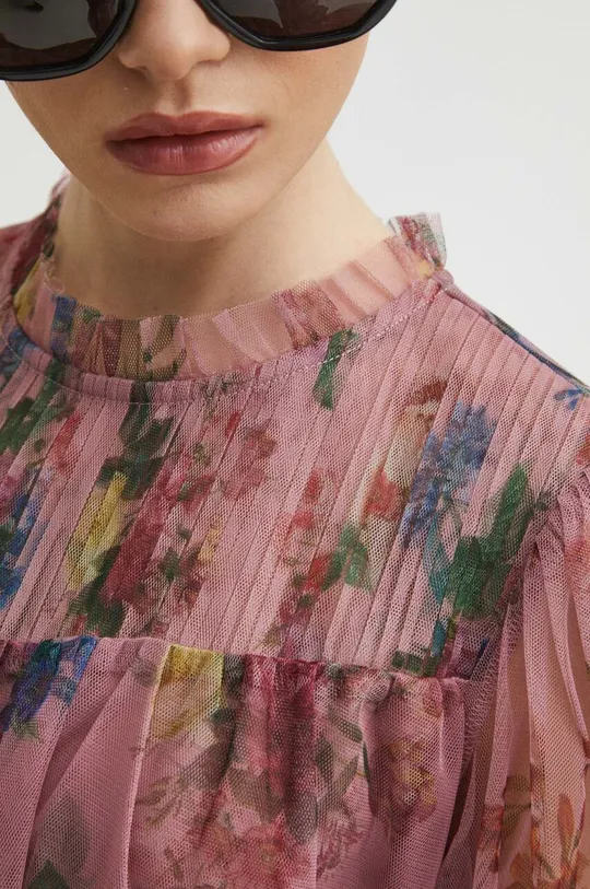 Bluzka damska tiulowa wzorzysta kolor różowy Damski