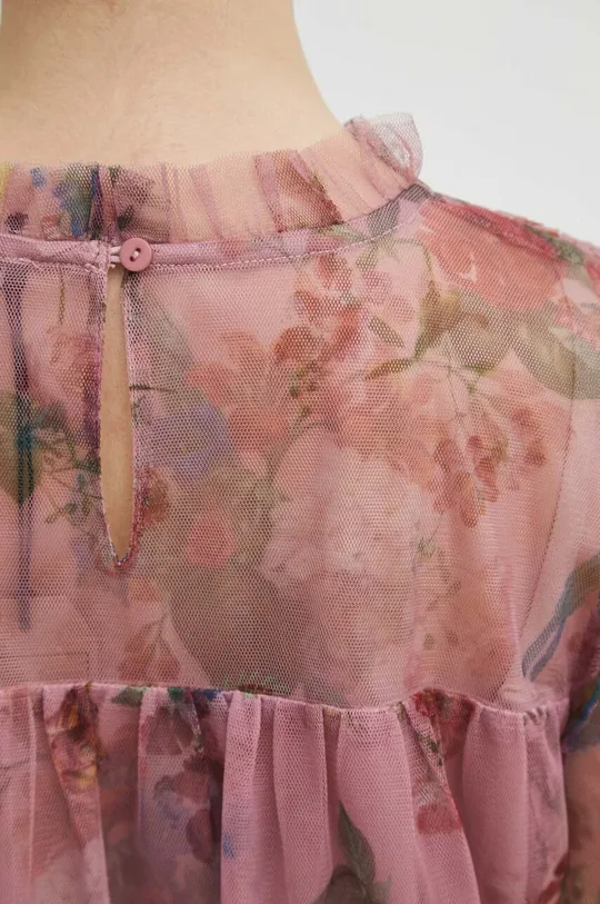 Bluzka damska tiulowa wzorzysta kolor różowy