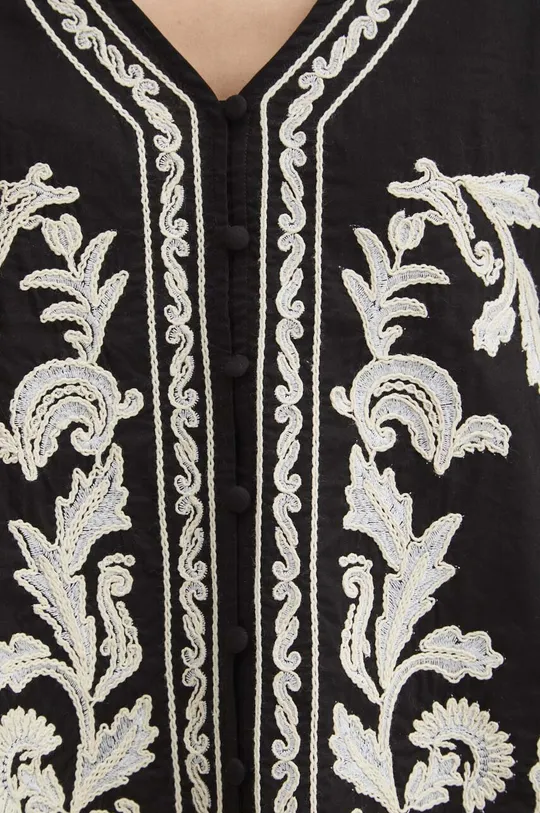 Bluzka bawełniana damska z ozdobnym haftem kolor czarny