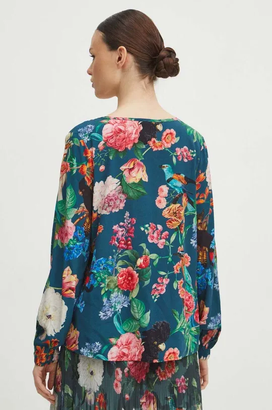 Bluzka damska w kwiaty kolor turkusowy 100 % Wiskoza