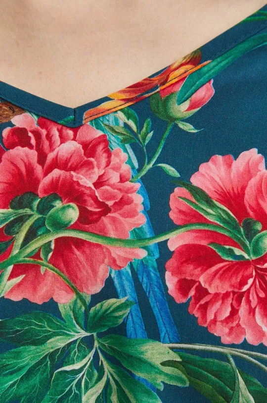 Bluzka damska w kwiaty kolor turkusowy