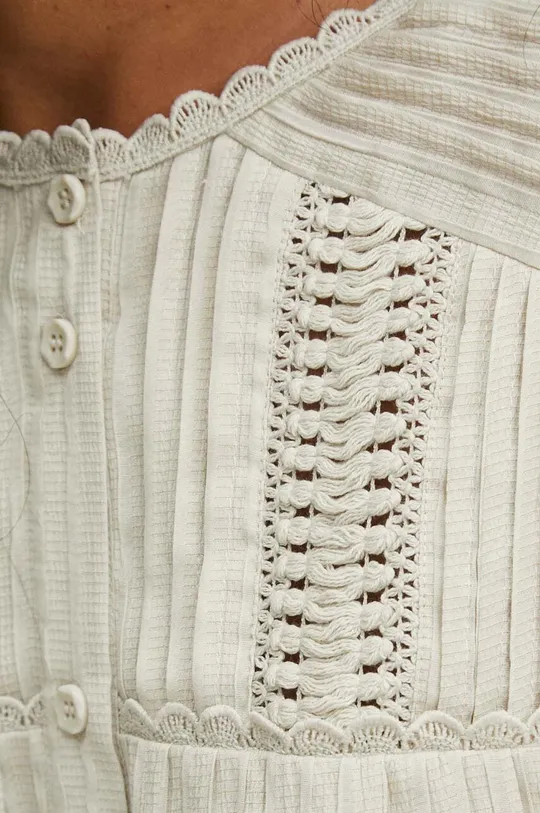 Bluzka damska oversize z ozdobnymi wstawkami kolor beżowy