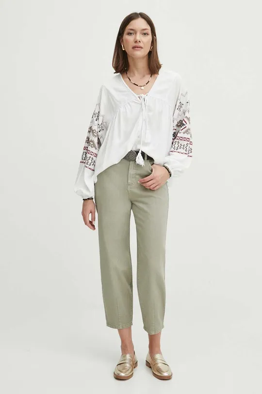 Bluzka damska oversize z wiskozy kolor biały biały