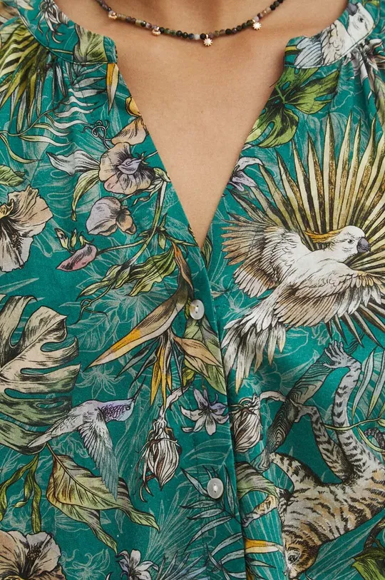Bluzka bawełniana damska oversize wzorzysta kolor turkusowy Damski
