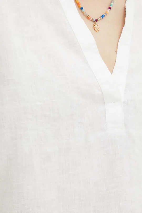 Bluzka lniana damska regular gładka kolor biały Damski