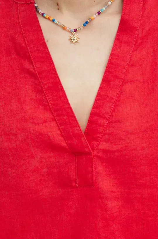 Bluzka lniana damska regular gładka kolor czerwony Damski