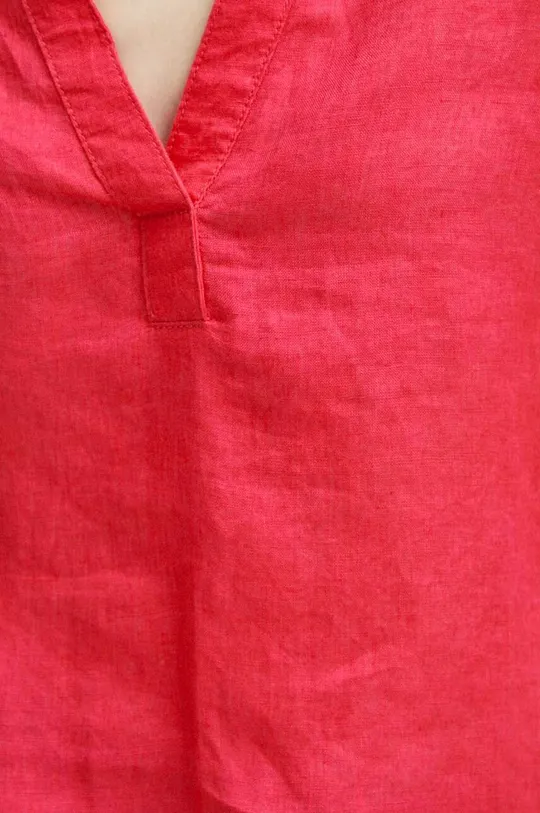 Bluzka lniana damska regular gładka kolor różowy Damski