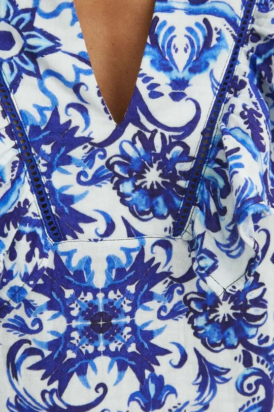 Bluzka bawełniana damska wzorzysta kolor beżowy