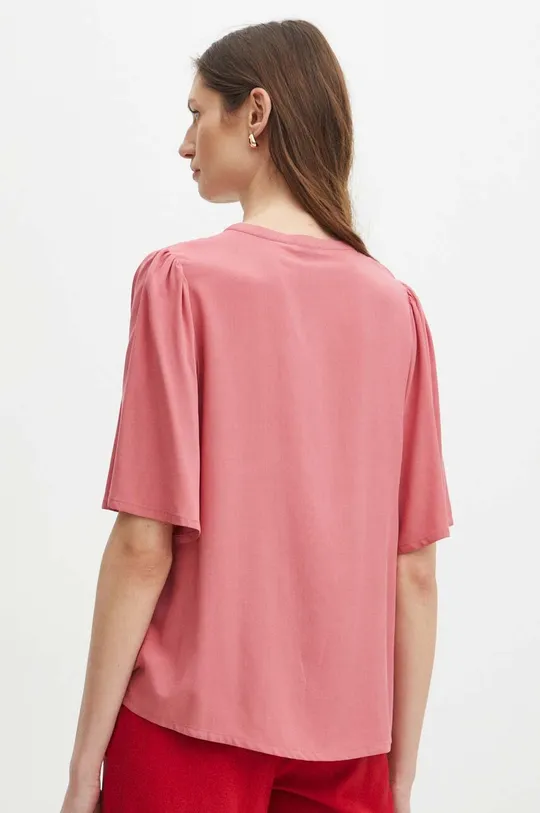 Bluzka damska z wiskozy z wiązanym dekoltem kolor różowy 100 % Wiskoza