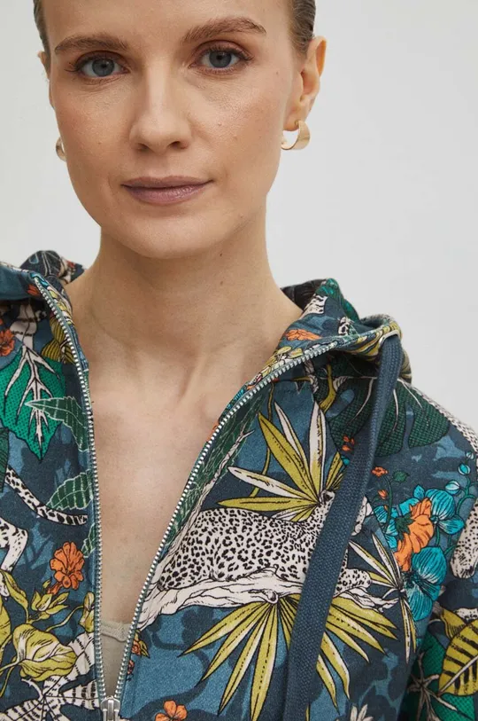 Bluza bawełniana damska wzorzysta kolor turkusowy Damski