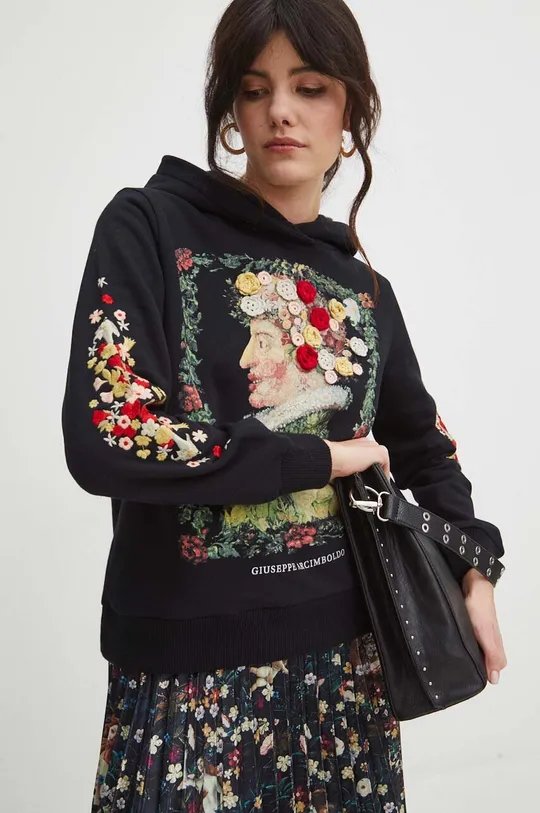 Bluza bawełniana damska Eviva L'arte z ozdobną aplikacją kolor czarny