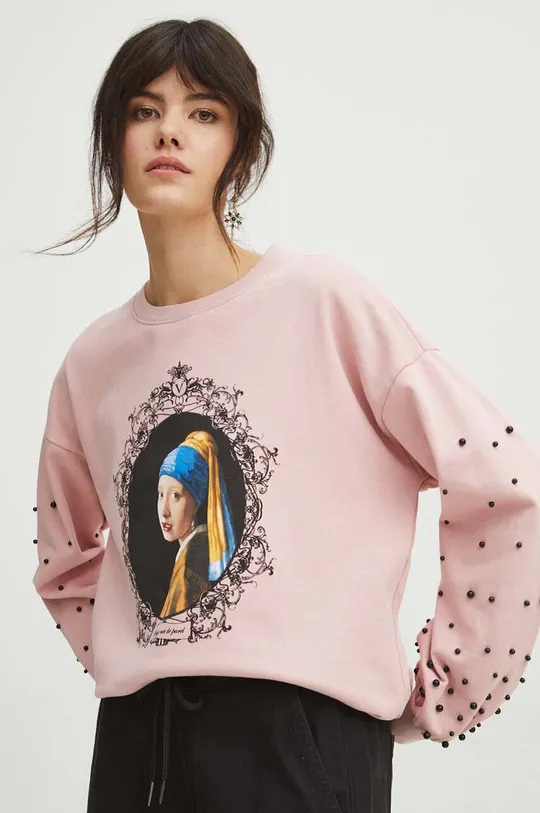 Bluza damska z kolekcji Eviva L'arte z aplikacją kolor różowy różowy