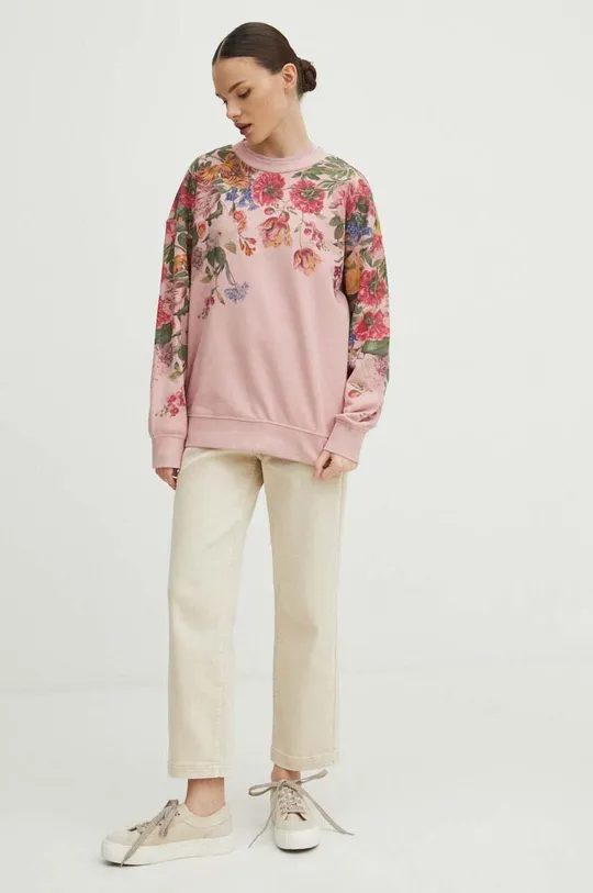 Bluza bawełniana damska w kwiaty kolor różowy RS24.BLD302 różowy RS24