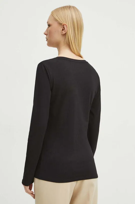 Bavlnené tričko s dlhým rukávom s elastanom dámske čierna farba <p>95 % Bavlna, 5 % Elastan</p>