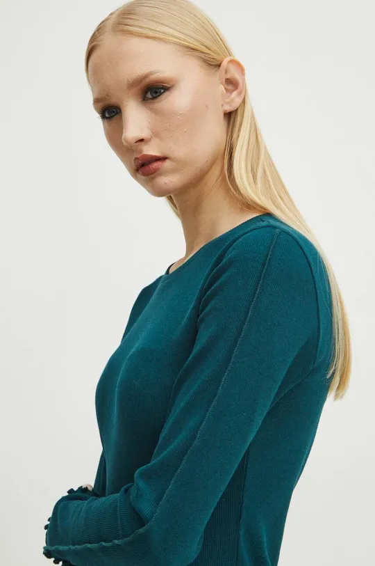 Tričko s dlouhým rukávem dámské pruhované zelená barva Dámský