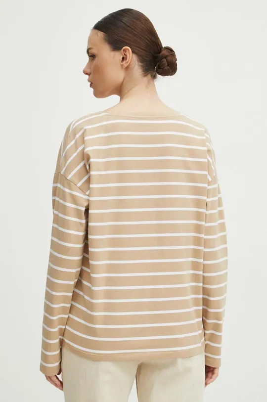Bavlnené tričko s dlhým rukávom dámske s elastanom béžová farba <p>95 % Bavlna, 5 % Elastan</p>