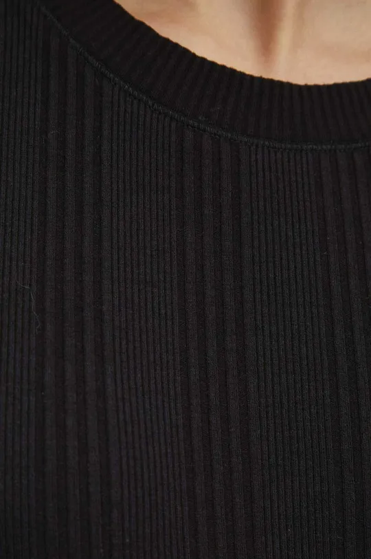 Body bawełniane damskie z domieszką elastanu prążkowane kolor czarny
