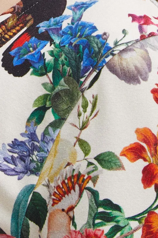 Longsleeve bawełniany damski z domieszką elastanu w kwiaty kolor beżowy Damski