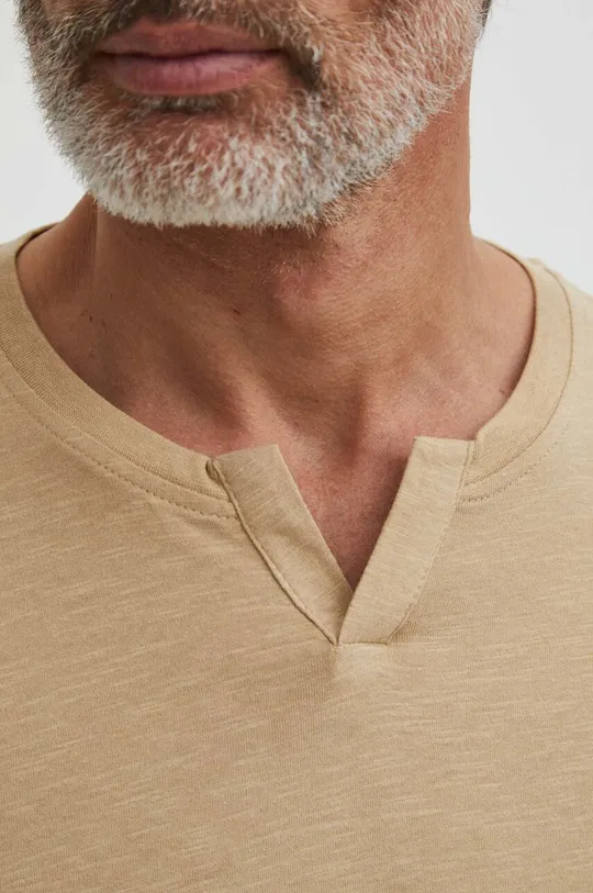 Bavlnené tričko s dlhým rukávom pánsky béžová farba