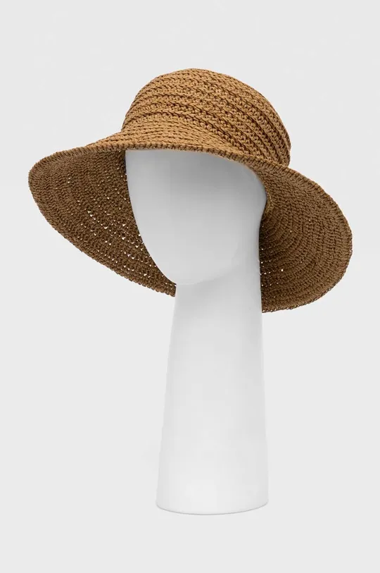 beżowy Kapelusz damski pleciony typu bucket hat kolor beżowy