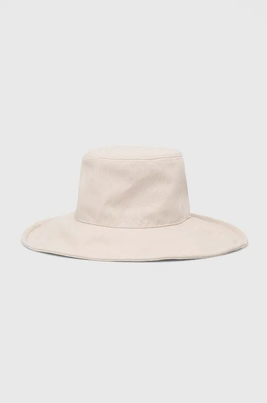 béžová Klobouk dámský typ bucket hat jednobarevný s příměsí lnu béžová barva Dámský