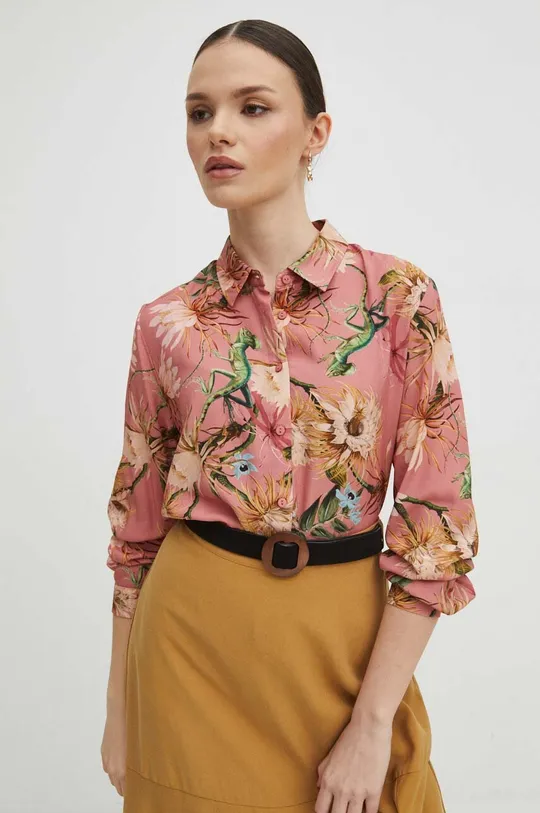 Koszula damska regular wzorzysta kolor różowy Damski