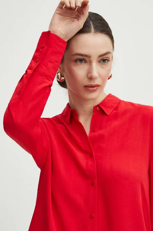 czerwony Koszula damska regular z wiskozy kolor czerwony