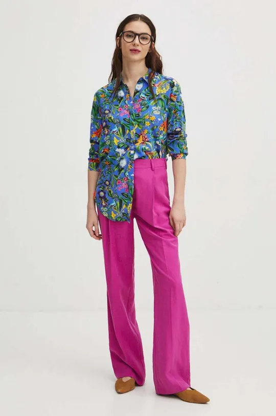 Koszula damska regular wzorzysta kolor fioletowy fioletowy