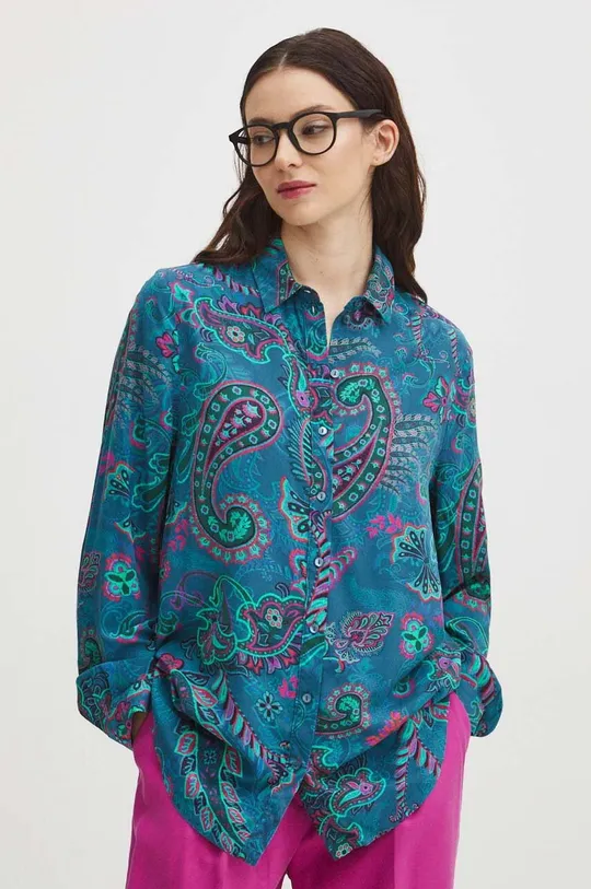 turkusowy Koszula damska regular wzorzysta kolor turkusowy Damski