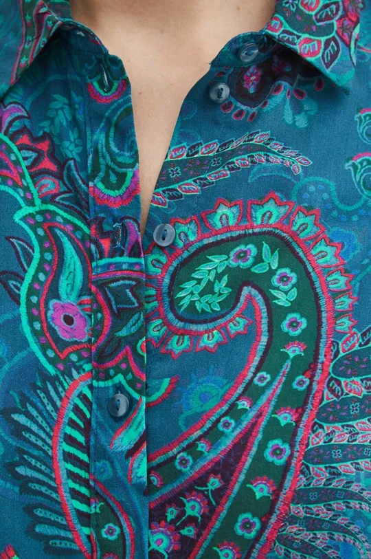 Koszula damska regular wzorzysta kolor turkusowy Damski