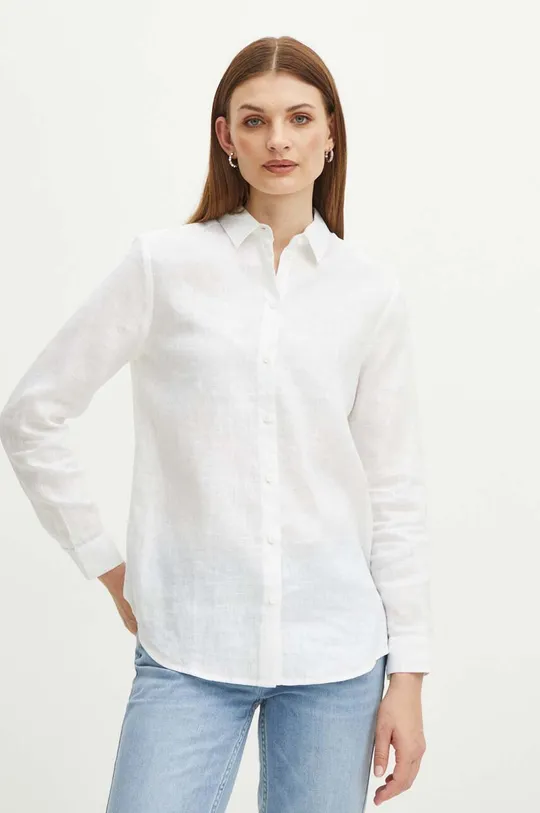 biela Ľanová košeľa dámska biela farba Dámsky