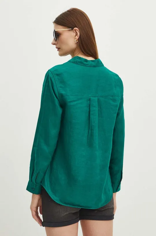 Koszula lniana damska regular gładka kolor zielony 100 % Len