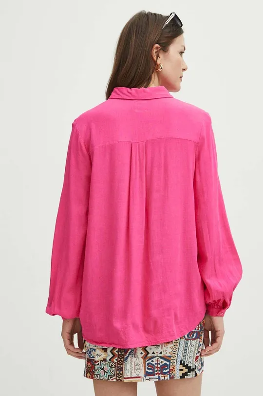 Koszula z domieszką lnu damska regular kolor różowy 70 % Wiskoza, 30 % Len