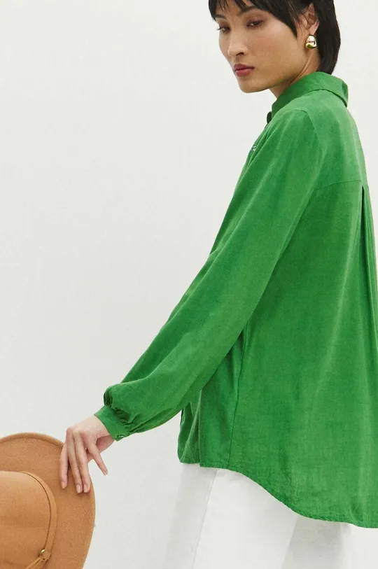 Koszula z domieszką lnu damska regular kolor zielony Damski