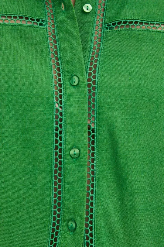 Košeľa s prímesou ľanu dámska zelená farba