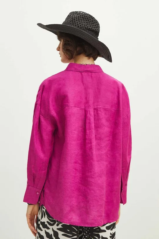 Koszula lniana damska oversize gładka kolor fioletowy 100 % Len