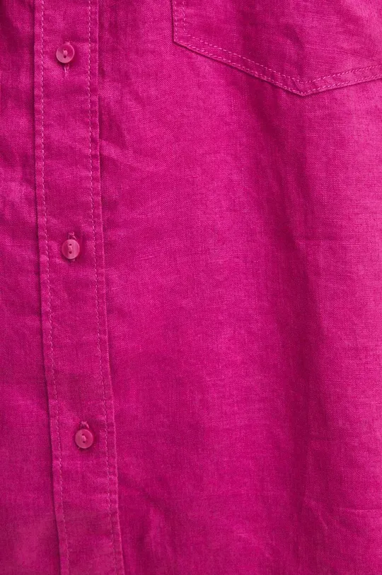 Lněná košile dámská oversize jednobarevná fialová barva Dámský