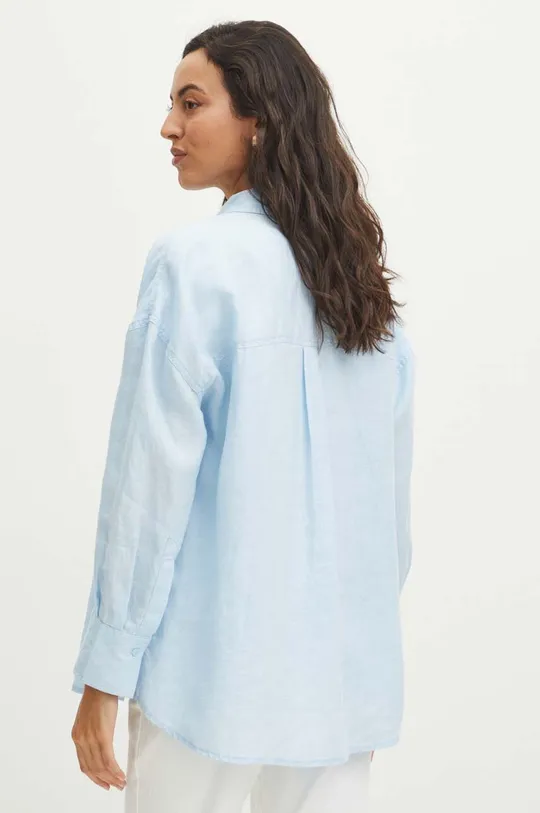Ľanová košeľa dámska oversize hladká modrá farba <p>100 % Ľan</p>