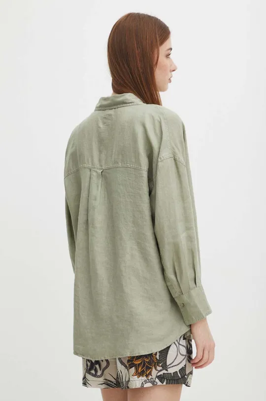 Lněná košile dámská oversize jednobarevná zelená barva <p>100 % Len</p>