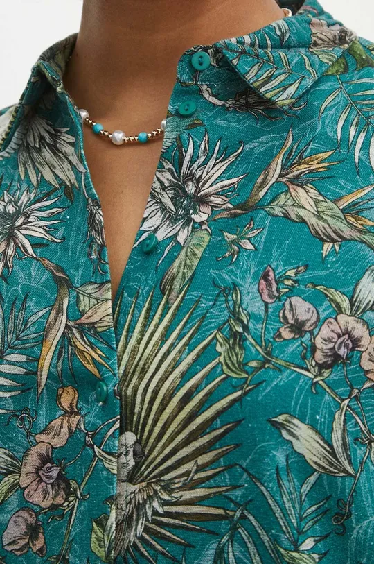 Koszula z domieszką lnu damska regular wzorzysta kolor turkusowy turkusowy